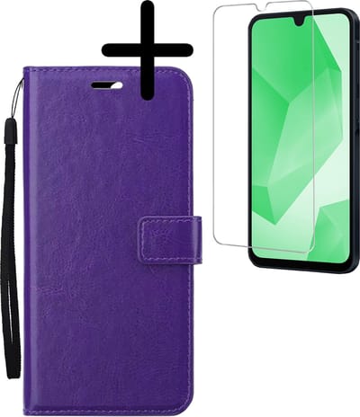Hoesje Met Screenprotector - Geschikt voor Samsung Galaxy A16 - Luxe Pasjeshouder - Bookcase Portemonee - Flip Case - Kunstleer Book Case - Flipcase - Book Cover - Walletcase - Portemonneehoes - Paars