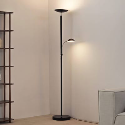 Lindby LED vloerlamp Malea, zwart, leeslamp, dimbaar