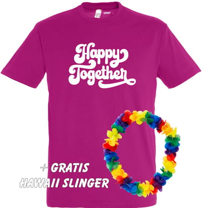 T-shirt Happy Together | Love for all | Gay pride | Regenboog LHBTI | Fuchsia | maat S