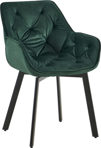 CLP Antigo Eetkamerstoel - Met armleuning - Metalen frame - Velvet - Fluweel/groen