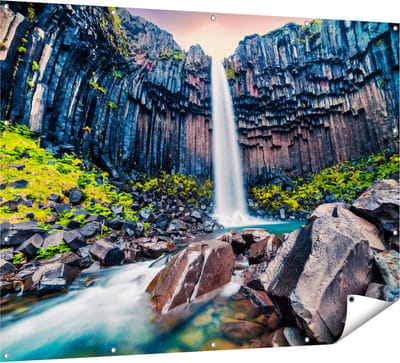 Gards Tuinposter Waterval in IJsland - 160x120 cm - Tuindoek - Tuindecoratie - Wanddecoratie buiten - Tuinschilderij