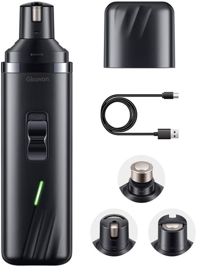 Gloovon® - Elektrische Nagelvijl voor Honden en Katten - Nagelfrees Huisdieren - Professionele Nageltrimmer - Fluisterstil (45dB) - USB-C Oplaadbaar - Diamanten Vijlkop - Zwart