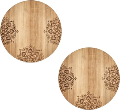 Zeller Snijplank - 2x - mandala print - hout - rond - 27 cm - serveerplank