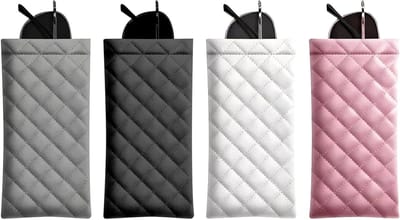 Set van 4 Slanke Leren Brilhoezen - Zachte Beschermende Brilhouders voor Dames en Heren, Ideaal voor Reizen, Makkelijk te Openen en Compact (Roze/Wit/Zwart/Grijs)