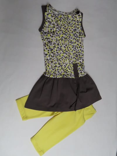Jurk + legging - Bruin met geel - 3 jaar 98