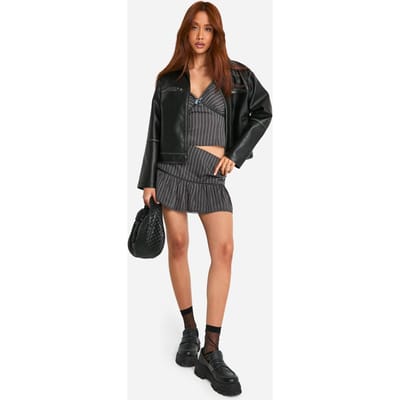 boohoo Dames Minirok met streepjes en franjes | Charcoal | Maat: 16