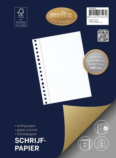 Multo - Ringbandpapier - A5 - geruit 5mm - 17 rings - 90 grams - 50 vel