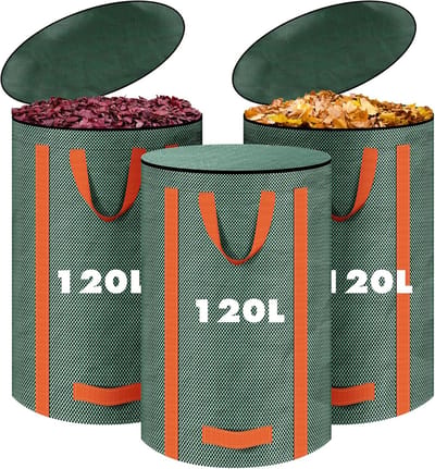 Dailygoods - 3 Stuks Tuinafvalzakken, Zelfstaand en Herbruikbaar met Deksel