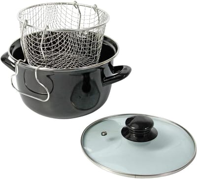 SNJY® Frituurpan - Friteuse - Frituurketel - Ø 26 cm - Inclusief Deksel - 5,7 Liter - Zwart