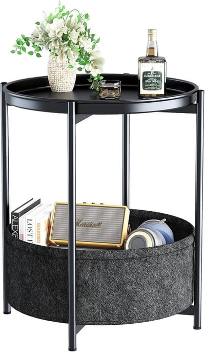 Ronde bijzettafel met 2 niveaus - stijlvolle metalen salontafel voor woonkamer en slaapkamer