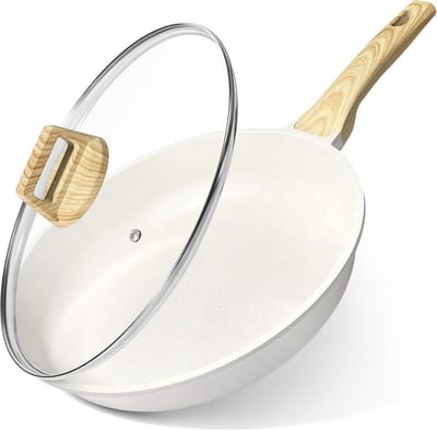 Keramische Koekenpan - Koekenpan met deksel - Gezond Koken - PFOS/PFOA-vrij - 24 cm - Wit