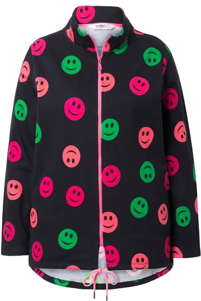 Angel of Style - Dames - Sweatvest comfortabele pasvorm kleurrijke smileys - Zwart - Maat 44