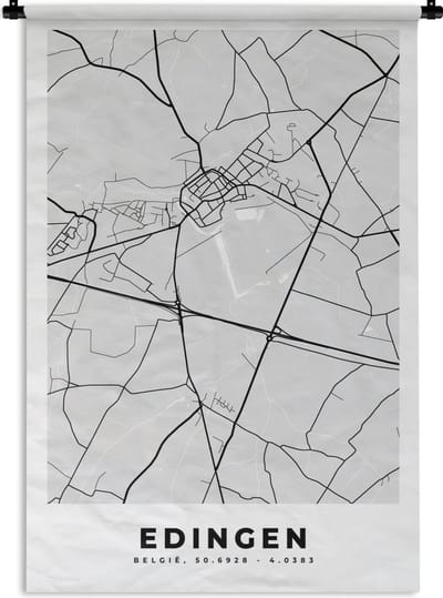 Wandkleed - Wanddoek - België – Edingen – Stadskaart – Kaart – Zwart Wit – Plattegrond - 120x180 cm - Wandtapijt