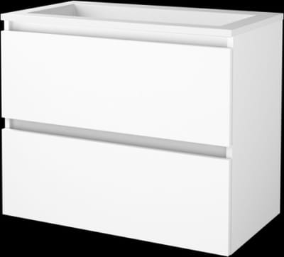 Basic Start 46 badmeubelset met greeploze wastafelonderkast met 2 lades en acryl wastafel zonder kraangaten 80 x 46 cm, ice white