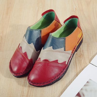 Top Koeienhuid Zachte Enkele Damesschoenen Etnische Stijl Kleur Gevlekt Echt Leer Dames Enkele Schoenen 37 gray