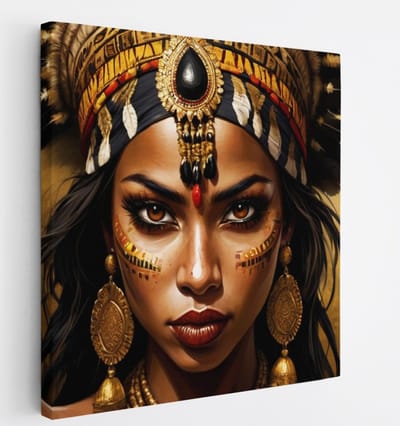 Saammp Canvas Schilderij - Abstract - Portret - Vrouw - goud - 20x20 - Foto op canvas - Wanddecoratie - Muurdecoratie Woonkamer - Slaapkamer decoratie - Canvas Print