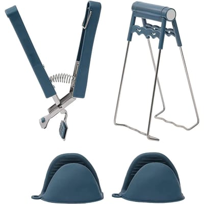 Ensemble de 4 Pinces à Bol Anti-Échaudure Acier Inoxydable Antidérapant Pince à Vaisselle Pince à Plat Gants en Silicone Résistants à la Chaleur Outil de Cuisine gray