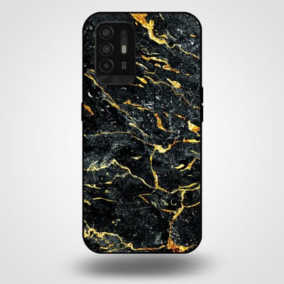 Smartphonica Telefoonhoesje voor OPPO A94 5G met marmer opdruk - TPU backcover case marble design - Goud Zwart geschikt voor Oppo A94 5G