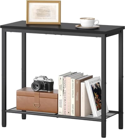Bijzettafel met 2 niveaus - Nachtkastje - Kleine ruimtes - Met opbergruimte - 30 x 60 x 58.5 cm - Zwart