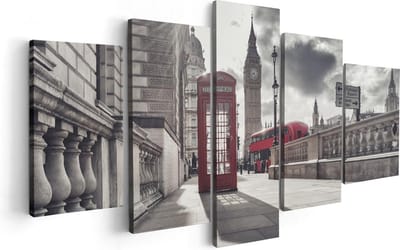 Artaza Canvas Schilderij Vijfluik Rode Telefooncel in Londen bij de Big Ben - 100x50 - Foto Op Canvas - Canvas Print