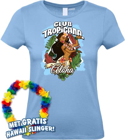 Dames t-shirt Hula Meisje Aloha | Toppers in Concert 2024 | Club Tropicana | Hawaii Shirt | Ibiza Kleding | Lichtblauw Dames | maat XS