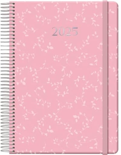 Kalender 2025 - A5 Dagplanner per pagina, Vaste Omslag, Spaans-Onderdelen, Kantoormateriaal, Aruba Roze