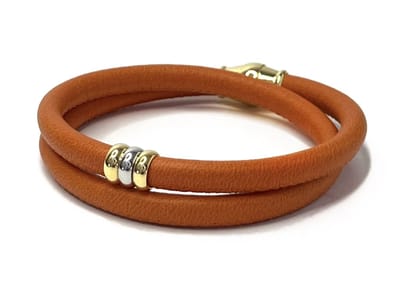 NIEUW! Jolla - dames armband zilver - leer - magneetsluiting - bedels - tweekleurig - Golden Touch - Oranje