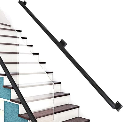 Moderne trapleuning - 90 cm smeedijzeren reling voor binnen/buiten gebruik veilige wandsteunstang verstelbare lengtes (1 m 1,5 m 2 m 2,4 m 3 m 6 m) - zwart