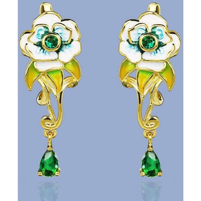 Modieuze Bloemen Oorbellen voor Dames Elegante Smaragd Bloemen Handgemaakte Emaille Oorbellen Feest white