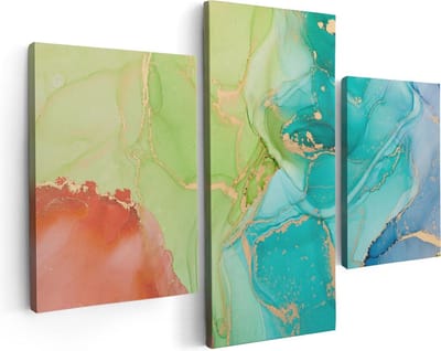 Artaza Canvas Schilderij Drieluik Abstracte Kunst - Kleurrijke Marmer - 90x60 - Foto Op Canvas - Canvas Print