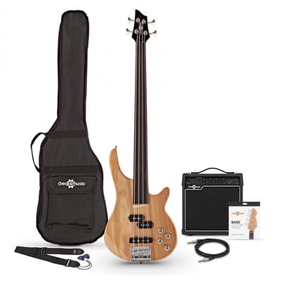 Chicago Fretloze Basgitaar + 15 W Versterkerpakket van Gear4music, Natural