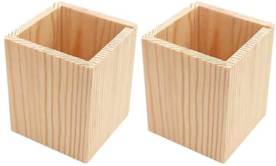 Dailygoods- Pennenhouder Hout - Bureau Organizer - Geometrische Penseelhouder - 8 x 8 x 9 cm - Duurzaam Materiaal - Stabiliteit en Praktisch Gebruik