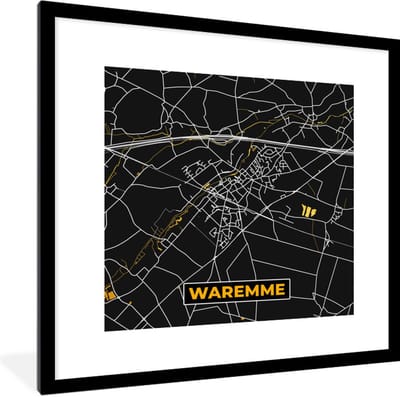 Fotolijst incl. Poster - Plattegrond - Waremme - Goud - Kaart - Stadskaart - 40x40 cm - Posterlijst