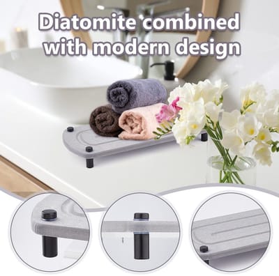 Dailygoods- Onderzetters Waterabsorberend - Diatomeeënaarde - Ovaal - 28x12cm - Grijs - Snelle absorptie - Zeepbakje