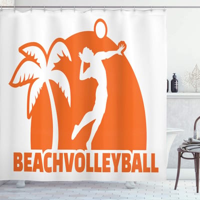 ABAKUHAUS Volleybal douchegordijn – Vermiljoen/Wit – 175x220 cm