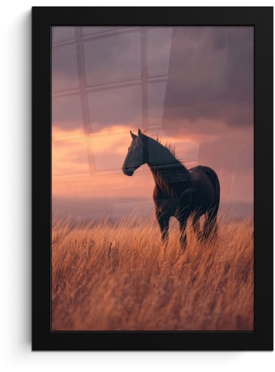 Poster in lijst - Fotolijst 20x30 cm - Posters - Paard - Wolken - Open veld - Posterlijst zwart - Decoratie - Wanddecoratie woonkamer - Muurdecoratie slaapkamer