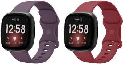 Strap-it Bundel – 2x Siliconen Horlogebandjes voor Fitbit Versa 3/4 & Sense/Sense 2 (Donkerpaars & Wijnrood, Maat L)