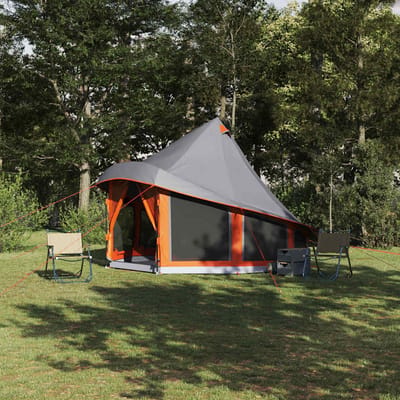 vidaXL - Tipi - Tent - met - dak - Grijs - en - Oranje - 404 - x - 370 - x - 270 - cm - taft