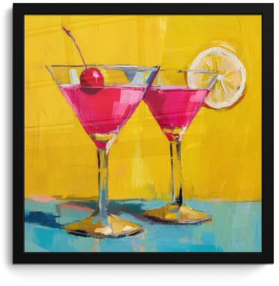 Poster in lijst - Fotolijst 40x40 cm - Posters - Glazen - Cocktail - Citroen - Kers - Posterlijst zwart - Decoratie - Wanddecoratie woonkamer - Muurdecoratie slaapkamer