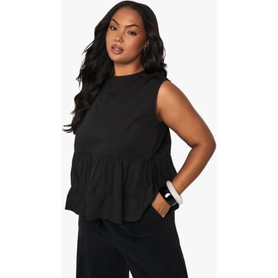 boohoo Dames Plus Top met zijtouw en smock-detail | Zwart | Maat: 44