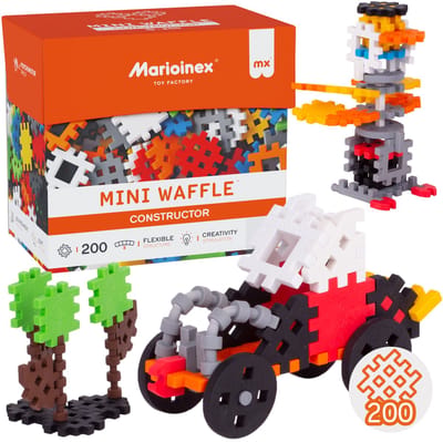 Marioinex Mini Waffle Constructor Bouwblokkenset, zachte blokken voor kinderen, veilig – 200 stuks