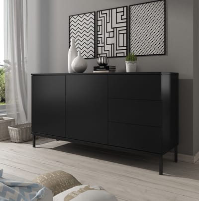 Meubella - Dressoir Queen - Mat Zwart - 150 cm