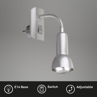 BRILONER Paku - Stekkerlamp - stopcontact lamp - stekkerspot flexibel - nachtlampje stopcontact - plug-in lamp - excl. E14 - zilver