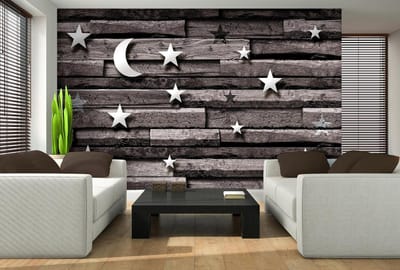 Stars Moon Wood Planks Bedroom Photo Wallcovering