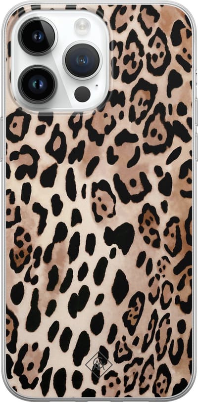 Casimoda® hoesje - Geschikt voor iPhone 14 Pro Max - Luipaard print bruin - Siliconen/TPU telefoonhoesje - Backcover - Luipaardprint - Bruin/beige