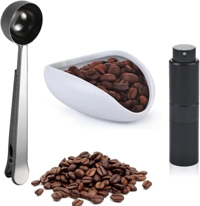 Koffiebonen Dispenserbeker met Clip, Koffielepel en Sprayfles Set voor Espresso en Koffiebar Accessoires
