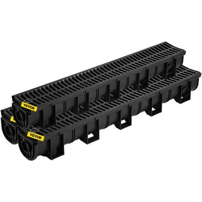 VEVOR Gootset, 3-pack drainagegoot, HDPE kunststof roostergoot drainagesysteem 15x13x100cm, met 3 eindkappen, plug-in aansluiting, voor tuinafvoer, oprit, zwembad, stoep