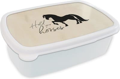 Broodtrommel Wit - Lunchbox - Brooddoos - Quotes - Hold your horses - Paarden - Spreuken - 18x12x6 cm - Volwassenen