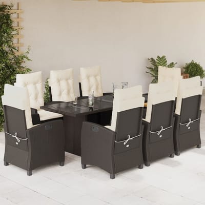 vidaXL - 9-delige - Tuinset - met - kussens - poly - rattan - bruin