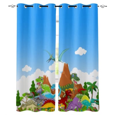 Jungle Cartoon Dinosaurus Raamgordijnen voor Woonkamer Kinder Slaapkamer Raambekleding Jaloezieën Keukengordijnen 135W x 60H(cm)